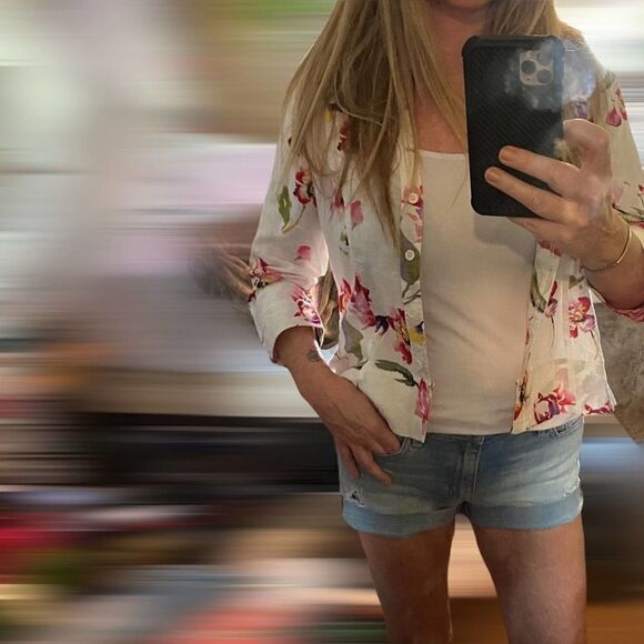 Harve Bernard white floral linen Blouse Medium - Picture 2 of 11